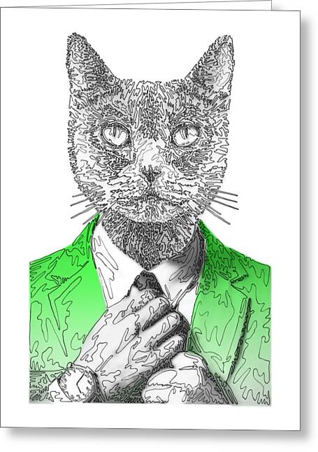 GREEN Cool Cat - Greeting Card