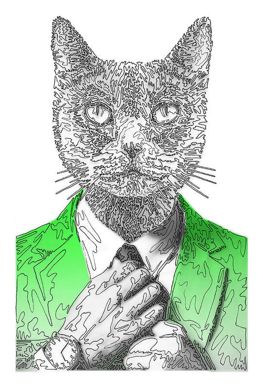 GREEN Cool Cat - Art Print