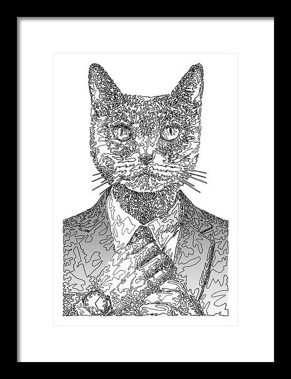 GREY Cool Cat - Framed Print