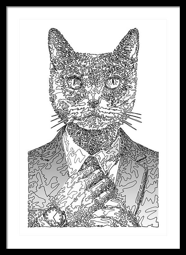 GREY Cool Cat - Framed Print