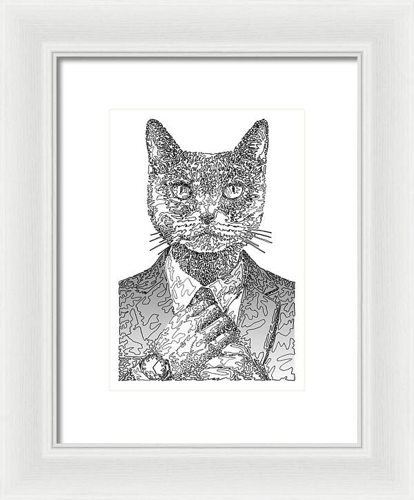 GREY Cool Cat - Framed Print