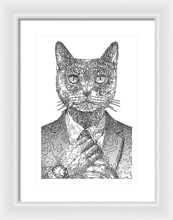 GREY Cool Cat - Framed Print