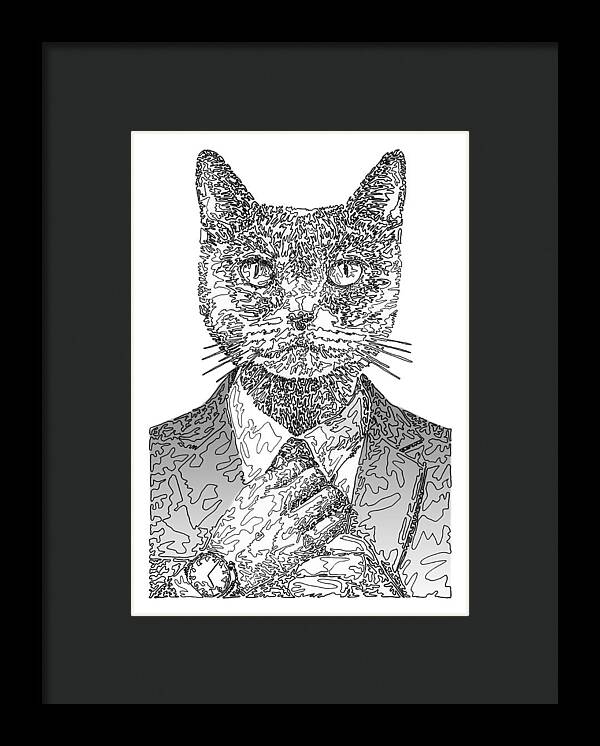 GREY Cool Cat - Framed Print