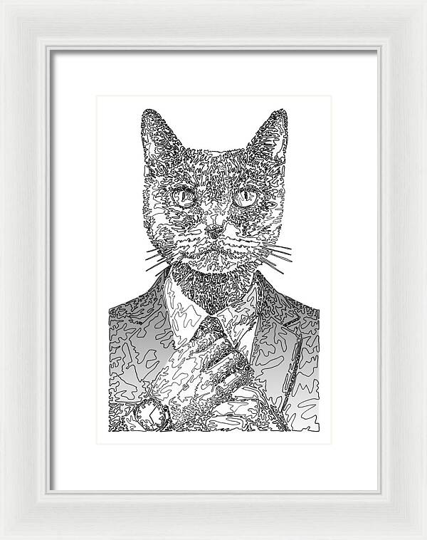 GREY Cool Cat - Framed Print
