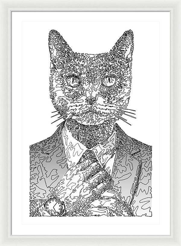 GREY Cool Cat - Framed Print