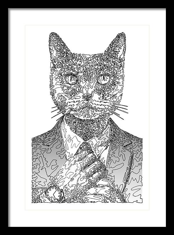 GREY Cool Cat - Framed Print