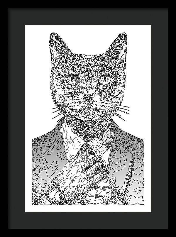 GREY Cool Cat - Framed Print