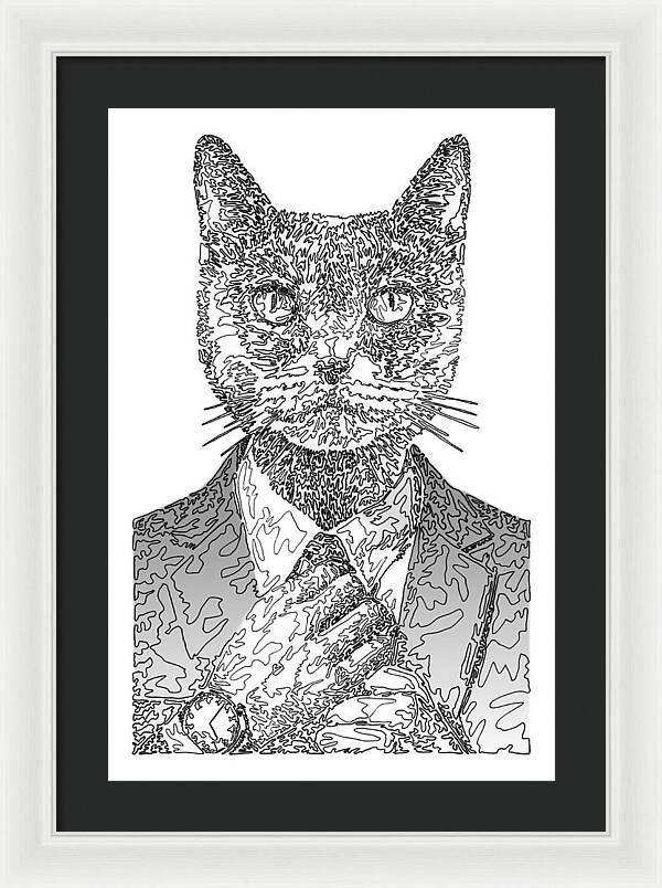GREY Cool Cat - Framed Print