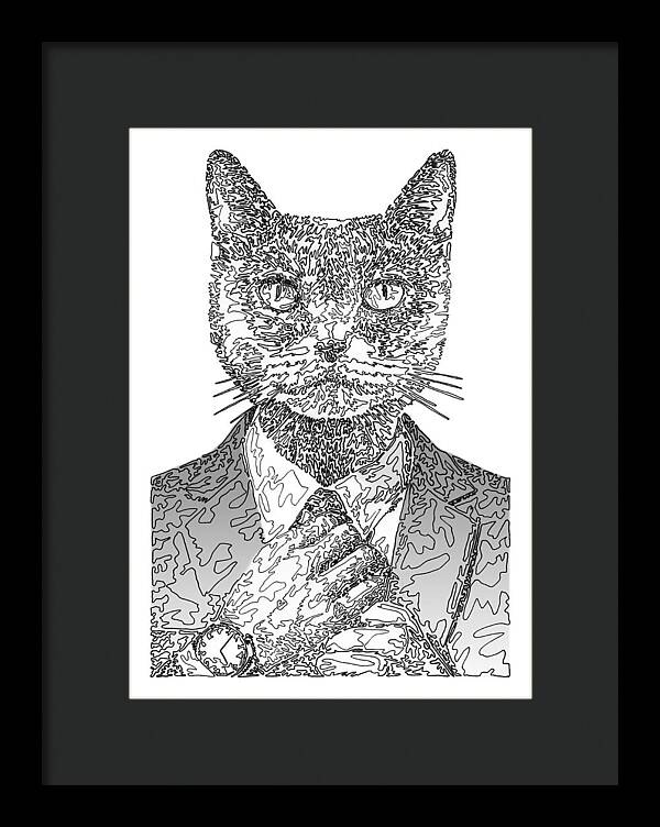 GREY Cool Cat - Framed Print