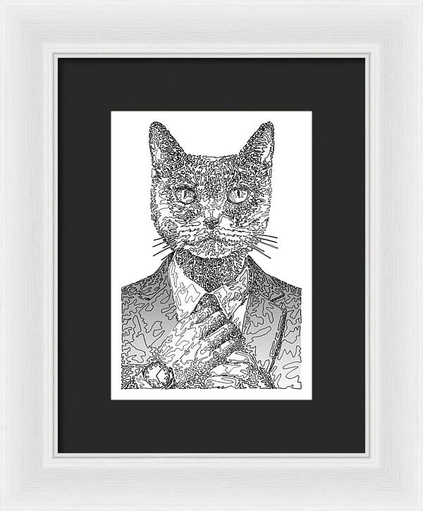 GREY Cool Cat - Framed Print