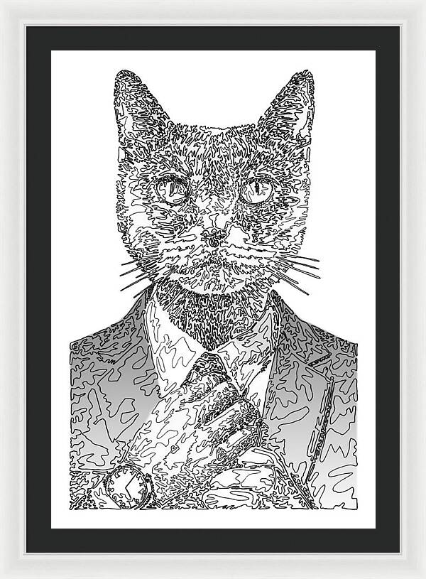 GREY Cool Cat - Framed Print