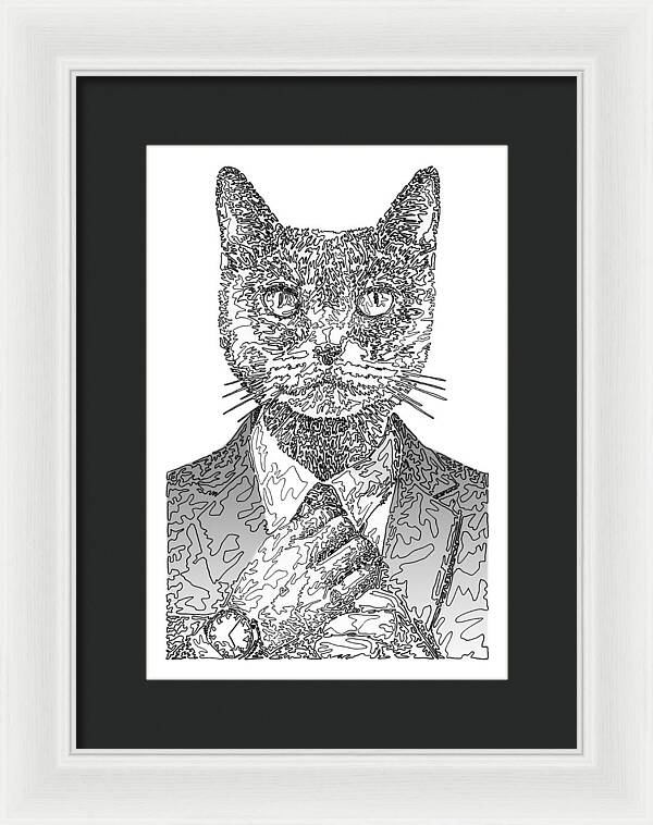 GREY Cool Cat - Framed Print