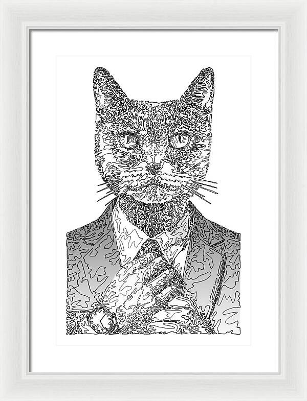 GREY Cool Cat - Framed Print