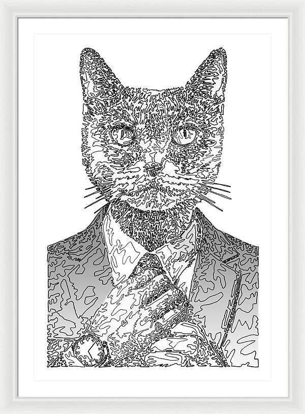GREY Cool Cat - Framed Print