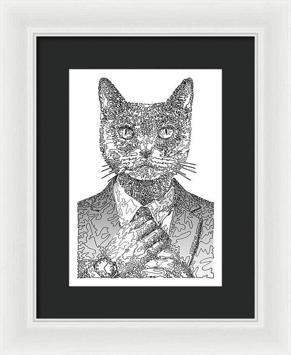 GREY Cool Cat - Framed Print