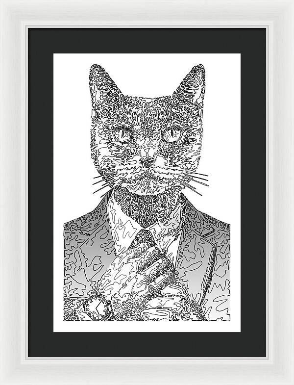 GREY Cool Cat - Framed Print