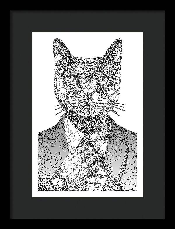 GREY Cool Cat - Framed Print