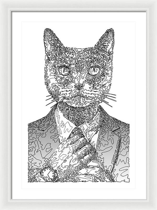 GREY Cool Cat - Framed Print