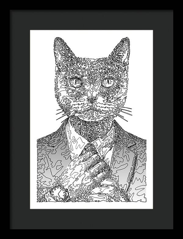 GREY Cool Cat - Framed Print