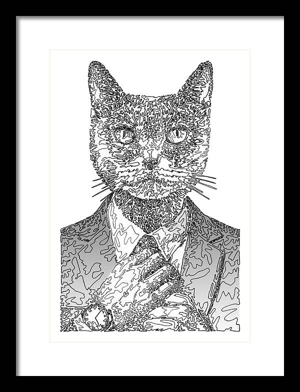 GREY Cool Cat - Framed Print