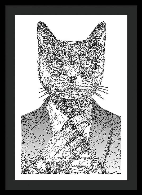 GREY Cool Cat - Framed Print