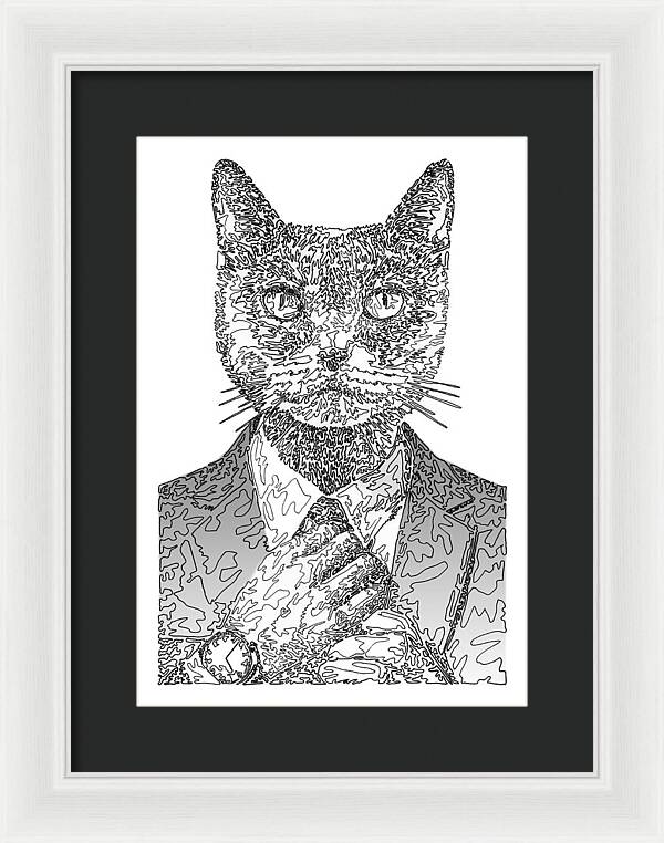 GREY Cool Cat - Framed Print