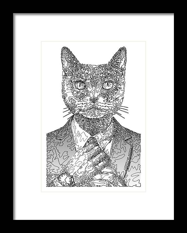 GREY Cool Cat - Framed Print