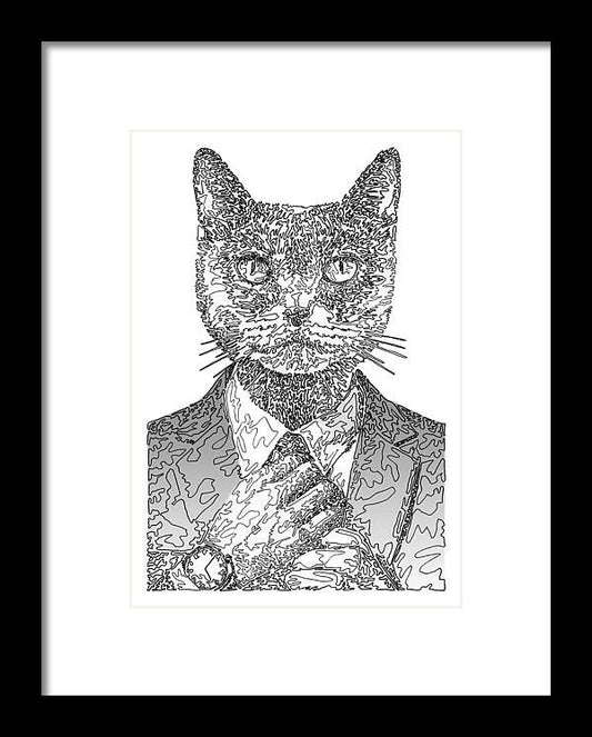 GREY Cool Cat - Framed Print
