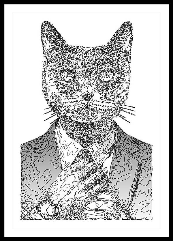 GREY Cool Cat - Framed Print
