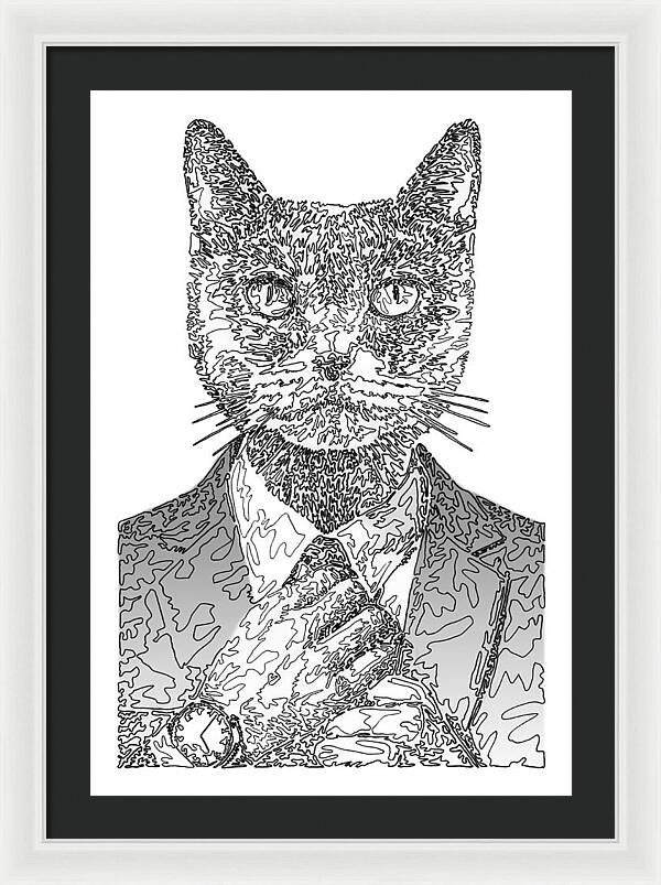 GREY Cool Cat - Framed Print