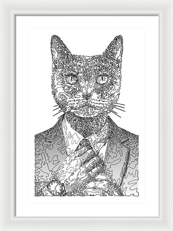 GREY Cool Cat - Framed Print