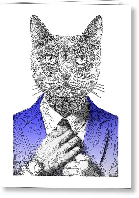 BLUE Cool Cat - Greeting Card