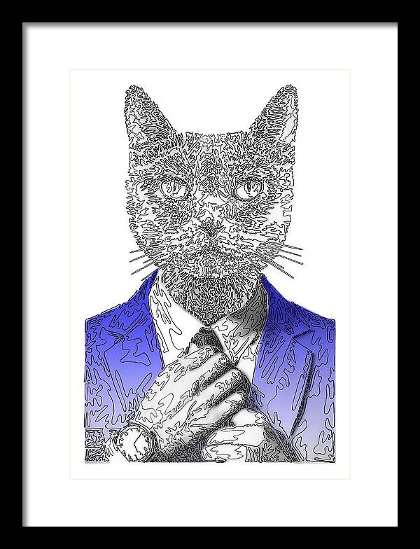 BLUE Cool Cat - Framed Print