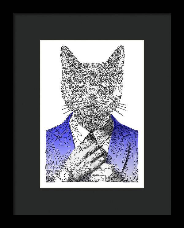 BLUE Cool Cat - Framed Print