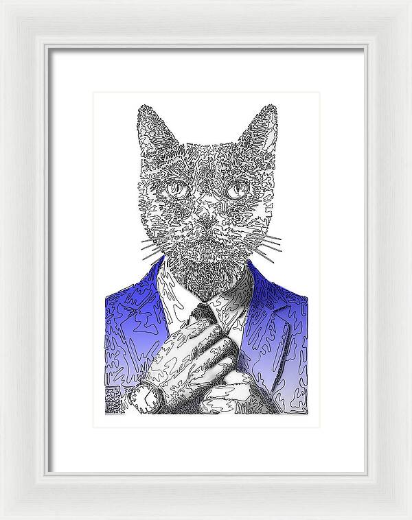 BLUE Cool Cat - Framed Print