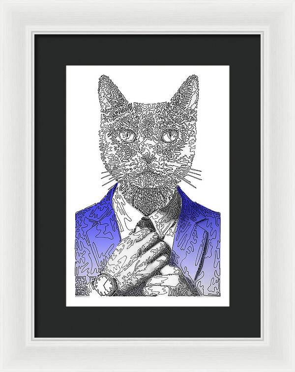 BLUE Cool Cat - Framed Print