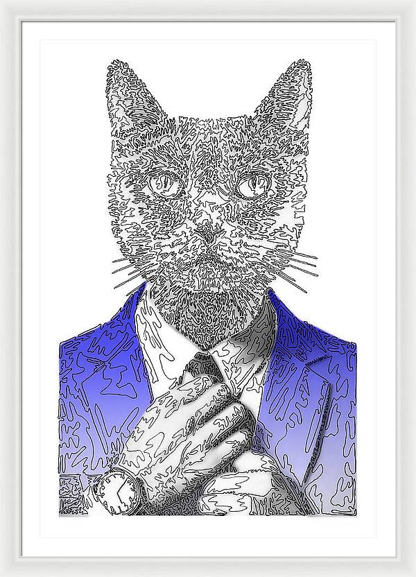 BLUE Cool Cat - Framed Print