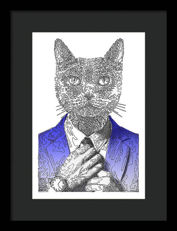 BLUE Cool Cat - Framed Print