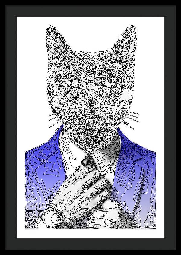 BLUE Cool Cat - Framed Print