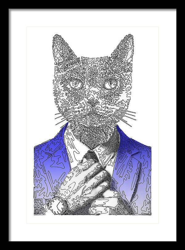 BLUE Cool Cat - Framed Print