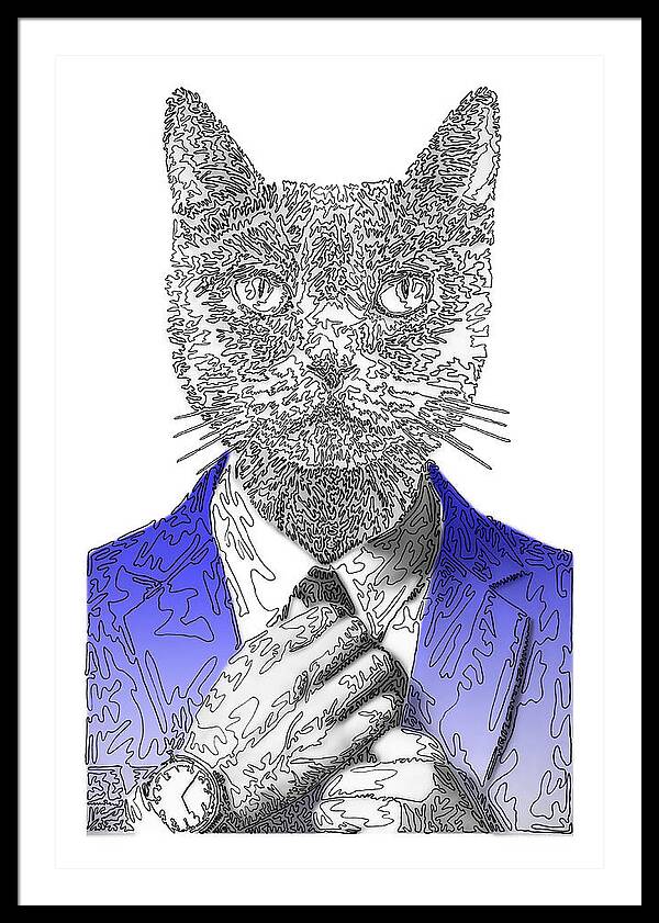 BLUE Cool Cat - Framed Print