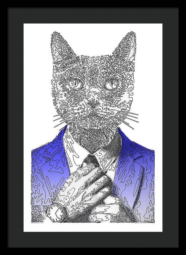 BLUE Cool Cat - Framed Print