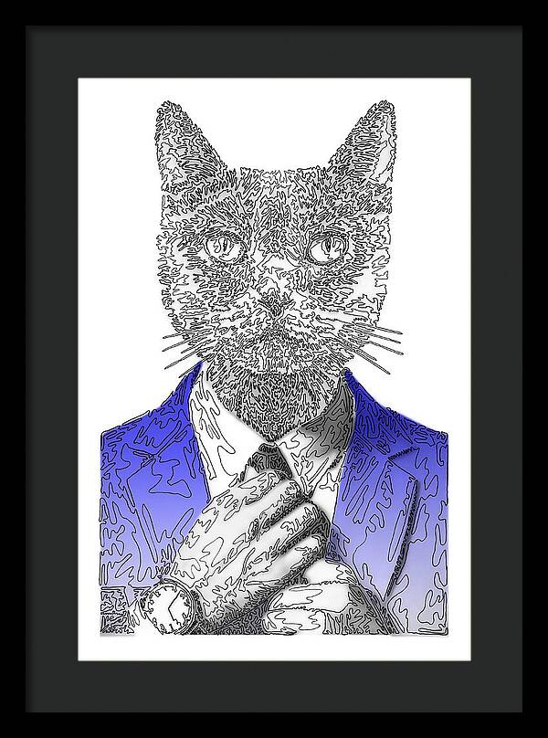 BLUE Cool Cat - Framed Print