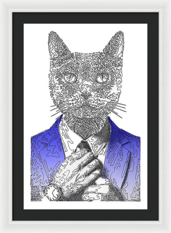 BLUE Cool Cat - Framed Print