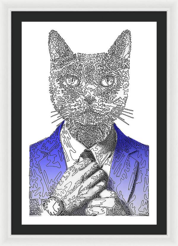 BLUE Cool Cat - Framed Print