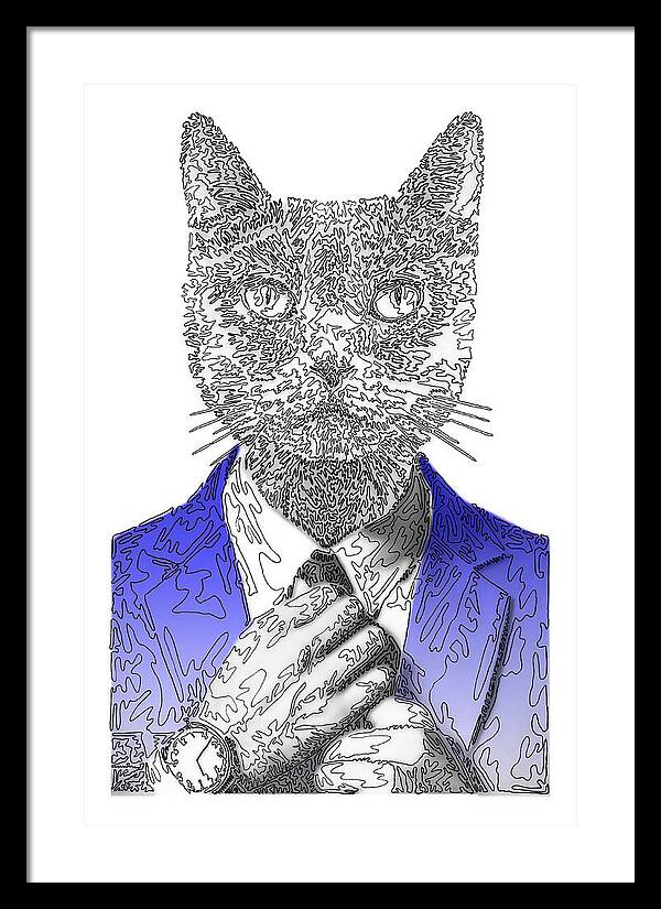 BLUE Cool Cat - Framed Print