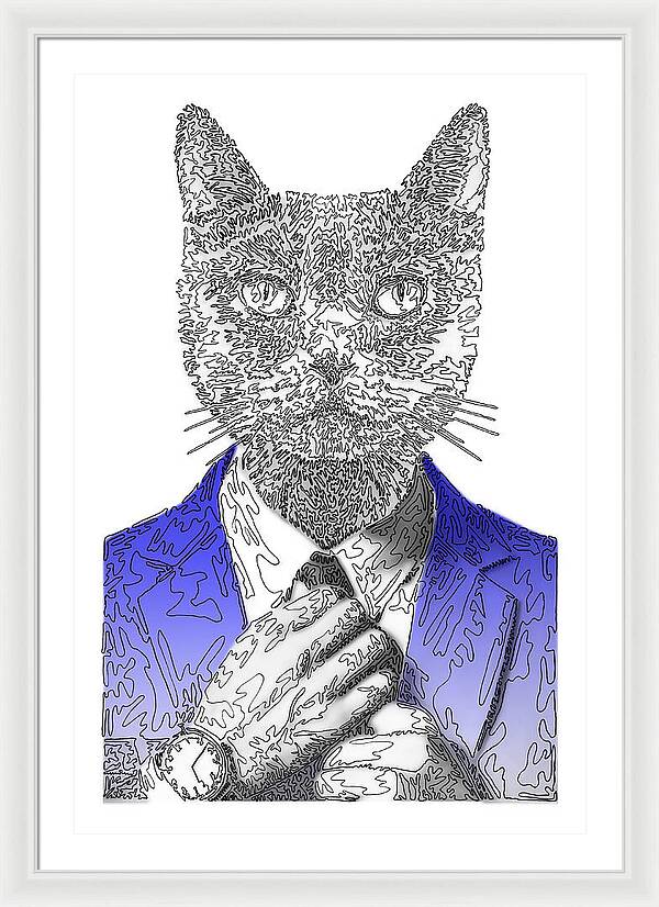 BLUE Cool Cat - Framed Print