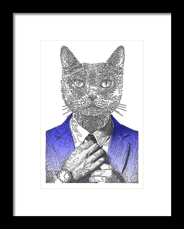 BLUE Cool Cat - Framed Print