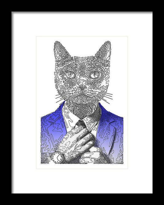BLUE Cool Cat - Framed Print