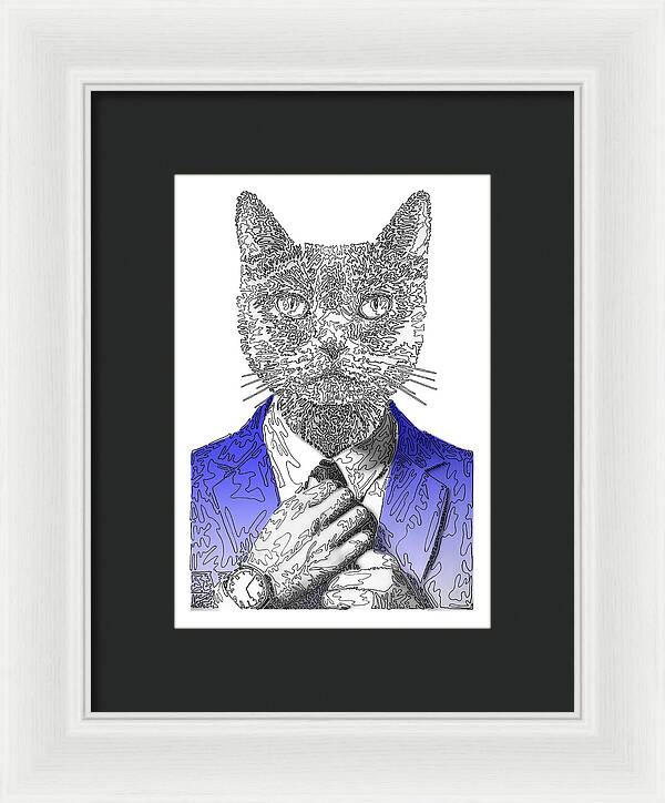 BLUE Cool Cat - Framed Print